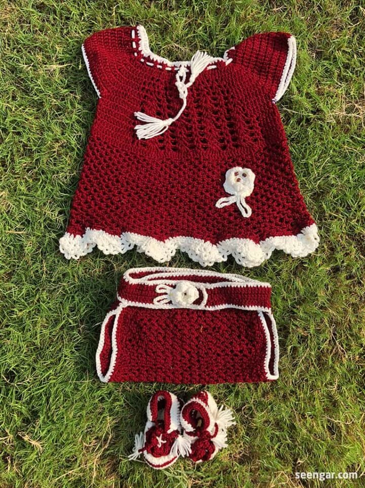 Hand Woven Crochet Red Kids Suit 2