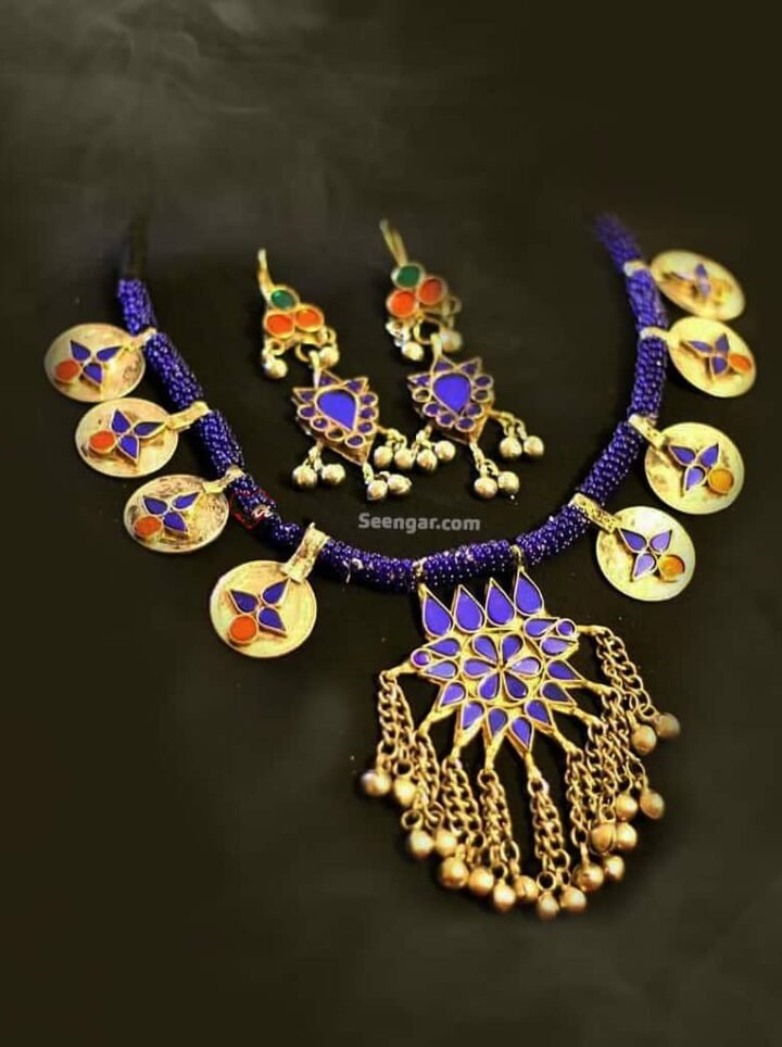 Blue Mughal Princess Necklace & Hanging Earrings