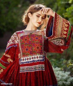 Crimson Floral Afghan Dress